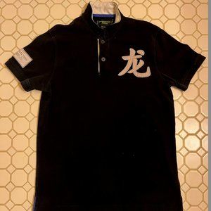 Mandarin Collar Embroidered Logo Patch Polo Shirt